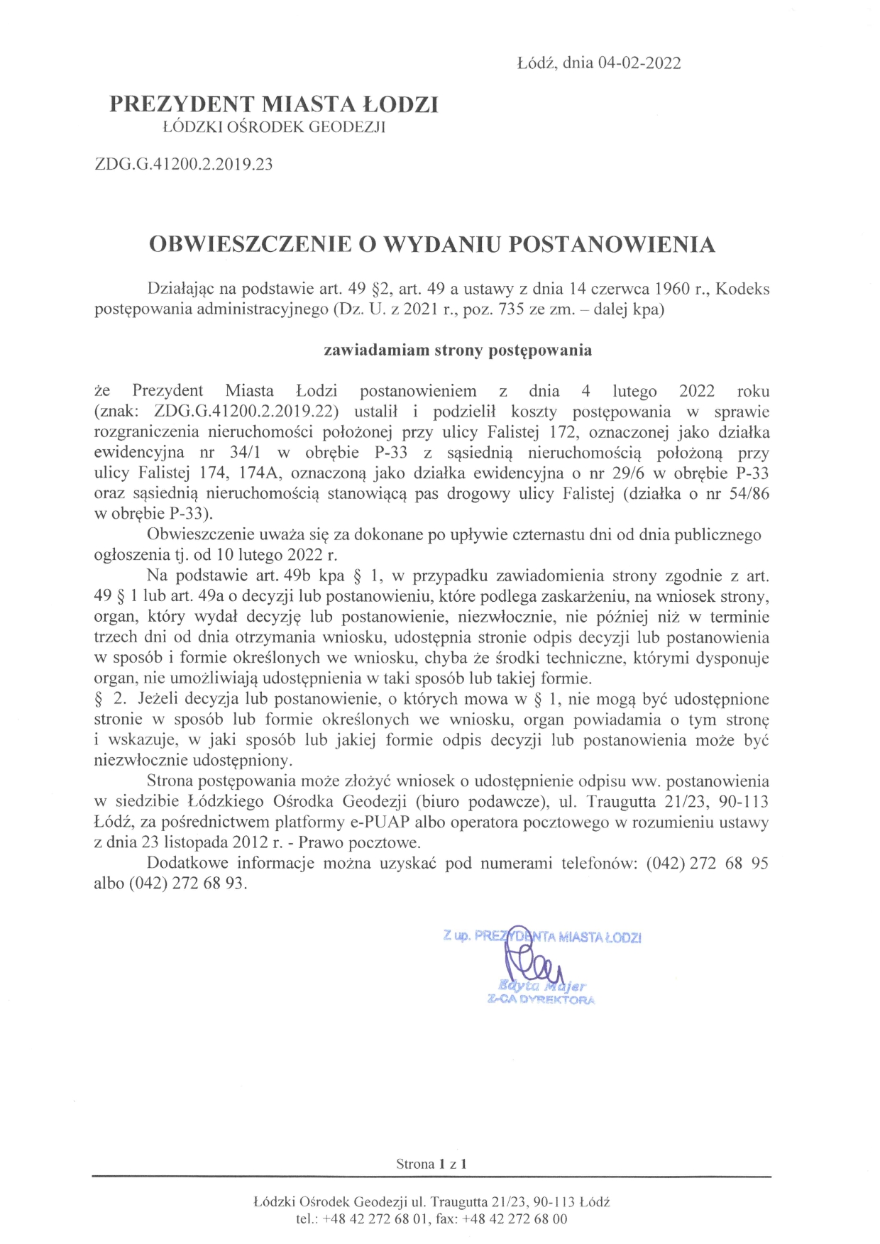Obwieszczenie o wydaniu postanowienia